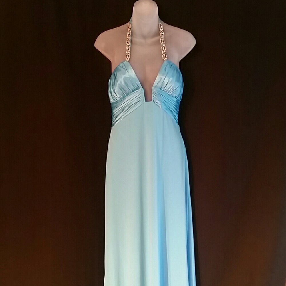 Sexy Designerl halter Hi Low dress by Mary L Couture blue 8P